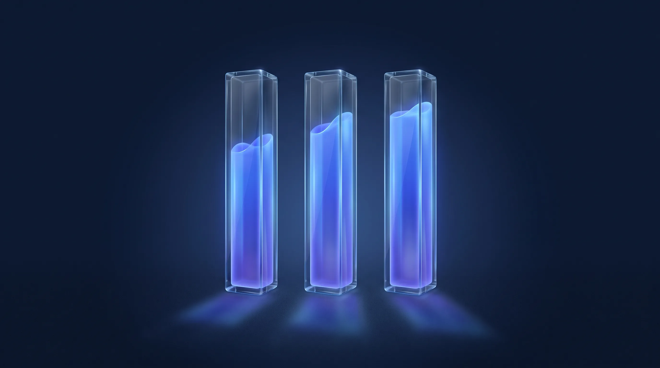 Trois jauges de verre remplies de lumière, image des trois métriques Core Web Vitals